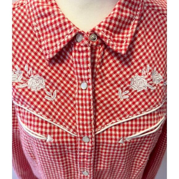 Back in the Saddle Cotton Plaid Flannel Western Rodeo Pearl Button Size L - Picture 2 of 6